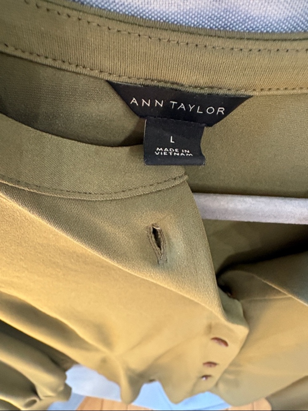Ann Taylor Olive-Style Button Front Blouse in Army Green - Picture 2 of 2